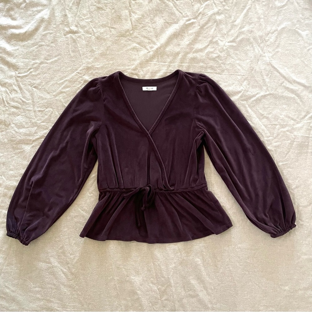 Madewell Velvet Wrap Top Purple Plum Medium